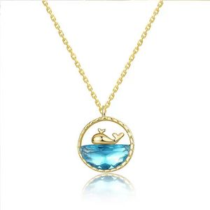 Walvis hanger ketting, sterling zilver, blauw kristal, minnaar van de zee oceaan, strandketting, schattige sieraden voor vrouwen 2405093