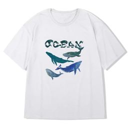 Baleines nagent dans l'océan graphique hommes t-shirt coton à manches courtes hommes t-shirt surdimensionné décontracté ample vêtements pour hommes 0615