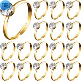 Whaline 72pcs Gold Bridal Shower Anneaux de diamant ajustés Anneaux de fiançailles réglables pour décorations de table de mariage jeu de douche nuptiale et faveurs de fête