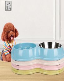 Blé paille double bol fuites de mangeur de chiens pour animaux de compagnie Bol d'alimentation pour animaux de compagnie sains alimentations alimentaires pour vaisselle alimentaire fournitures en gros LXL125419497