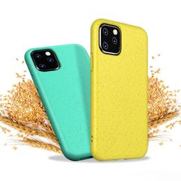 Coques de téléphone biodégradables en TPU souple écologique en paille de blé pour iPhone 14 13 12 Mini 11 Pro Max XR XS 8 7 6 Plus S22 S21