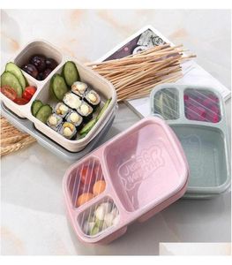 Tarwestro Vezel NonPollution Magnetron Lunchbox Picknick Voedselcontainer Opbergdoos 3 Compartimenten Blauw Groen Beige 4Qjlr9106384