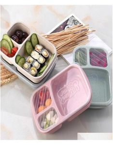 Tarwe stro vezel nonpollution magnetron lunchbox picknick voedsel container opbergdoos 3 compartimenten blauw groen beige 4qjlr2064504
