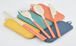 Catadrinas plegables de paja de trigo Cuchada de cuchillo para niños Chopsticks portátiles Kits de vajilla Flatware Juego para viajar para acampar RRA41918548