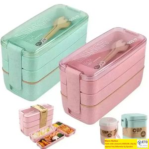 Tarwe stroming lunchbox voor kinderen tuppers food containers school camping spullen servies lekkendichte 3 lagen bento boxes dd