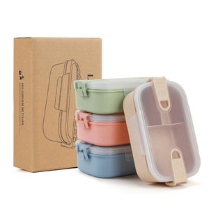 Fiambrera de paja de trigo, cajas Bento para microondas, caja de cena portátil para almacenamiento de alimentos para estudiantes naturales y saludables, 3 colores