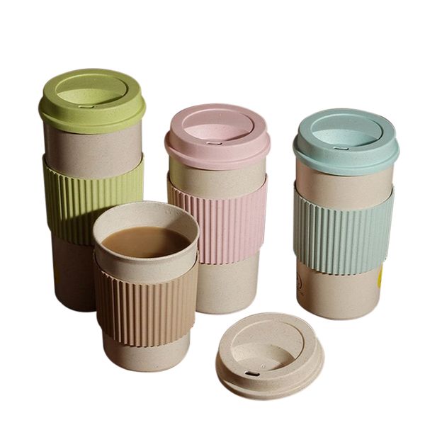Paille de blé rond en plastique gobelets à thé tasse tasses bouteille d'eau flacon à vide vaisselle outils Portable café