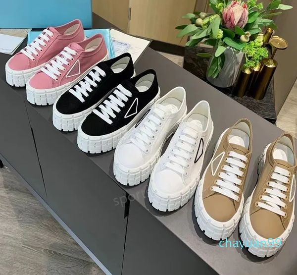 Rueda Plataforma Zapatos de vestir Diseñador Mujer Lona baja Zapatillas de deporte de fondo grueso Negro Blanco Rosa Desierto Zapatillas de deporte para mujer Botines