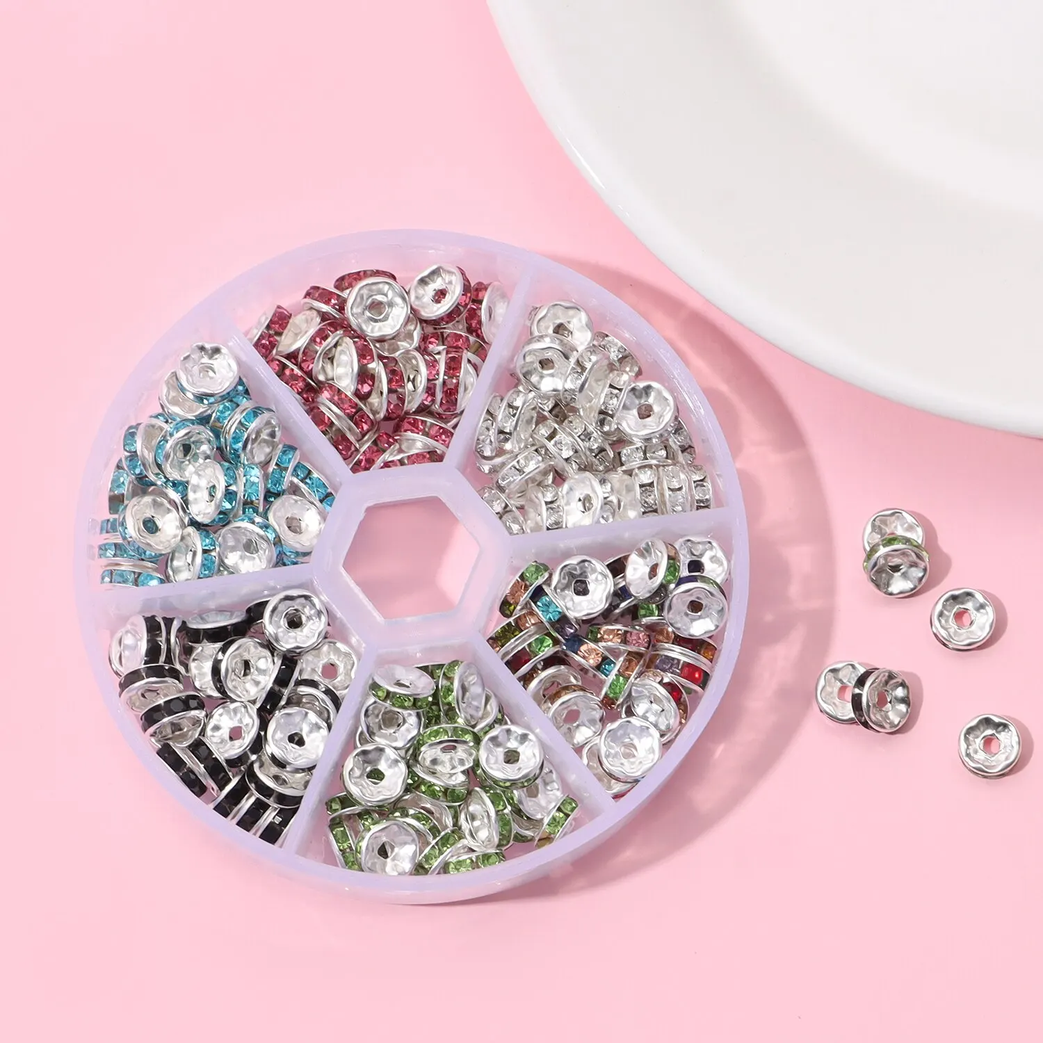 Wielafstander 180 stcs/doos kralen spacer ronde kleur diamantring diamant spacer diy sieraden accessoires handgemaakt