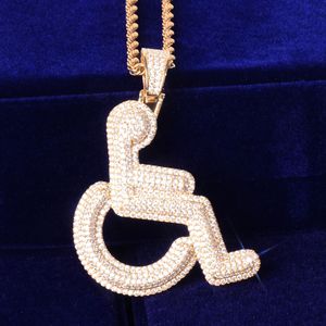 Rolstoel handicap teken hanger ketting gouden kleur charm bling kubieke zirkoon heren hiphop rock sieraden