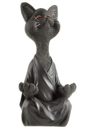 Caprichosa figura de gato de Buda negro, meditación, Yoga, coleccionable, decoración feliz, esculturas artísticas, estatuas de jardín, decoraciones para el hogar 7501909