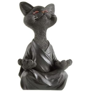 Caprichosa figura de gato de Buda negro, meditación, yoga, coleccionable, decoración feliz, esculturas artísticas, estatuas de jardín, decoraciones para el hogar 3226386