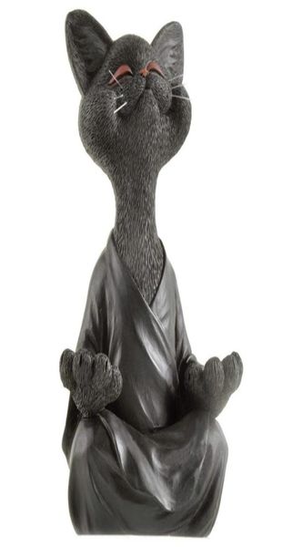 Figurine de chat bouddha noir fantaisiste, méditation, Yoga, collection, décoration heureuse, sculptures d'art, statues de jardin, décorations pour la maison, 5036427