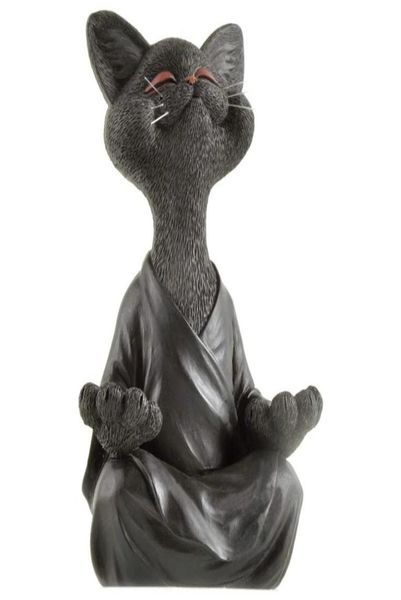 Figurine de chat bouddha noir fantaisiste, méditation, Yoga, collection, décoration heureuse, sculptures d'art, statues de jardin, décorations pour la maison, 5815394