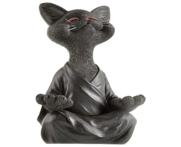 Caprichosa figura de gato de Buda negro, meditación, yoga, coleccionable, decoración feliz, esculturas artísticas, estatuas de jardín, decoraciones para el hogar 3422587