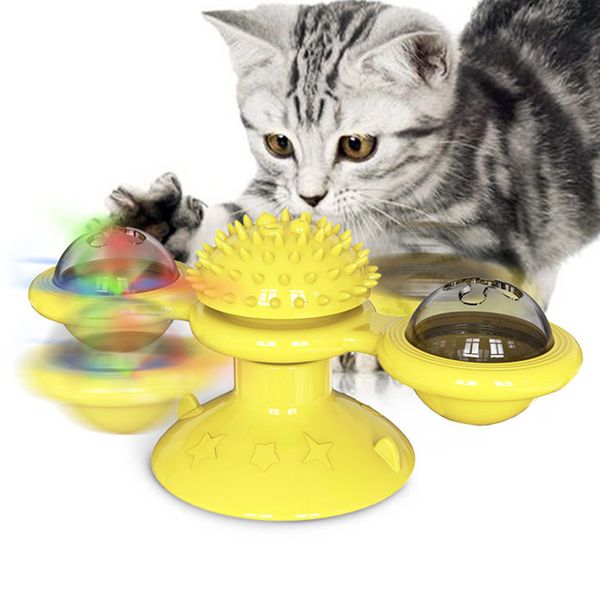 Giradiscos Juguetes para gatos Plato giratorio para gatos Rompecabezas con cepillo de masaje Juego para gatos Juguetes Molino de viento Gatito Juguetes interactivos Suministros para mascotas LJ201125