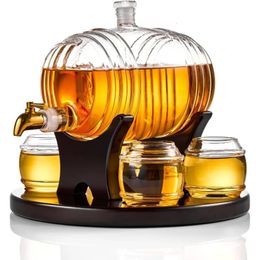 Whisky Barrel Decanter Set Liquor Dispenser Birthday Valentijnsdag Geschenken Ideeën voor mannen Echtgenoot 1350ml met 4 240420
