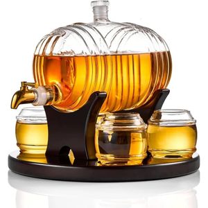 Decantador de barril de whisky Conjunto de licores de licores Cumpleaños de San Valentín Ideas de regalos para hombres marido 1350 ml con 4 240420