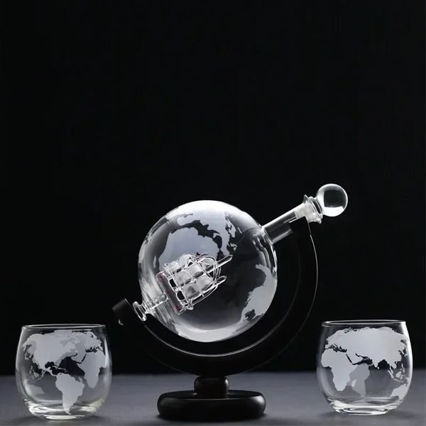 Whisky Decanter Globe Wine Airator Glass Sickboat dentro del cristal con licor de madera fina para regalos de la copa de vodka 240419