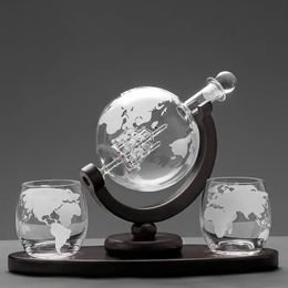 Ensemble de verres à whisky, Globe en cristal, Carafe à liqueur pour whisky, Vodka, voilier dans une carafe avec support en bois fini, outils de barre, tasse 240119