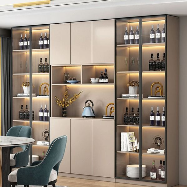 Gabinete de vino de roble de whisky estante de pared estante de bodega gabinete de vino vitrinekast cubo de hielo bebida barra muebles
