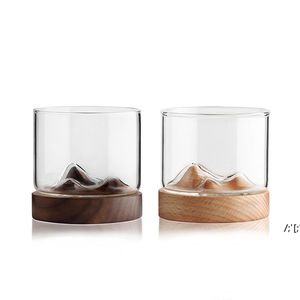 Whisky Wine Glas Mountain Houten Bodem Ierse Bier Transparante Bril Cup voor WhisKeys Wines Vodka Bar Club Tools Scotch RRB14280
