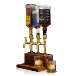 Whiskey Hout Dispenser Hout Alcohol Drank Dispenser Stevige Basis Echt Messing Lekvrij Gladde Gietdispenser voor Thuis Bar Cadeau 240113