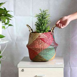 Whism vouwen zeegras bloempotten Planter mand rotan planten potten wasserij bloem mand opslag home kamer kantoor tuin potten 210401