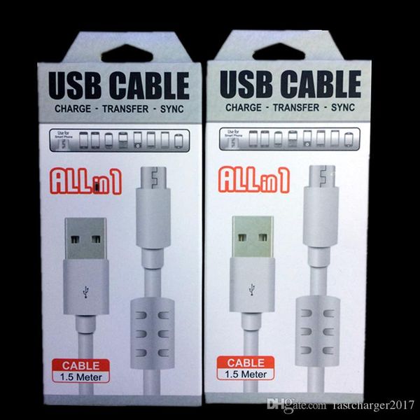 Blanco 1,5 M 5 pies de carga rápida tipo c USB C Micro V8 Cable cargador para Samsung Galaxy s8 s10 s20 s22 S23 htc lg