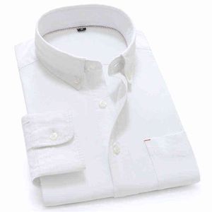 Wit 100% katoen Oxford Casual Shirts voor Mannen Lange Mouw Solid Business Mens Dress Shirt Button Collar Plain Man's Kleding G0105