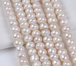 Perlas blancas de agua dulce naturales puras de 100%, hilo de crecimiento de 8-12mm, perla de pan semiacabada para collar de pulsera DIY
