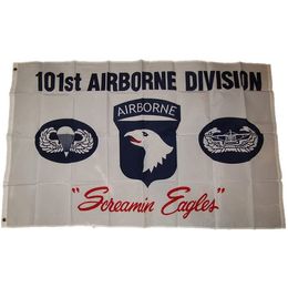 Wit 101st Airborne Division Vlag, Div Screaming Eagles White Military Army Flag, Custom Hanging Gedrukt Vlaggen Banner, Gratis Verzending