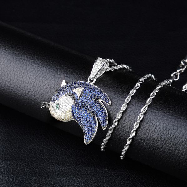 Collier avec pendentif poisson féerique blanc plaqué or 18 carats, CZ bleu, pour hommes et femmes, bijoux Hip Hop, cadeau pour ami