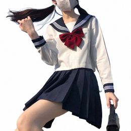Blanco 3 Traje de marinero básico a rayas Uniforme de colegiala japonesa Seifuku Student Girls Cos Disfraz Mujer JK Falda azul marino plisada S8Ac #