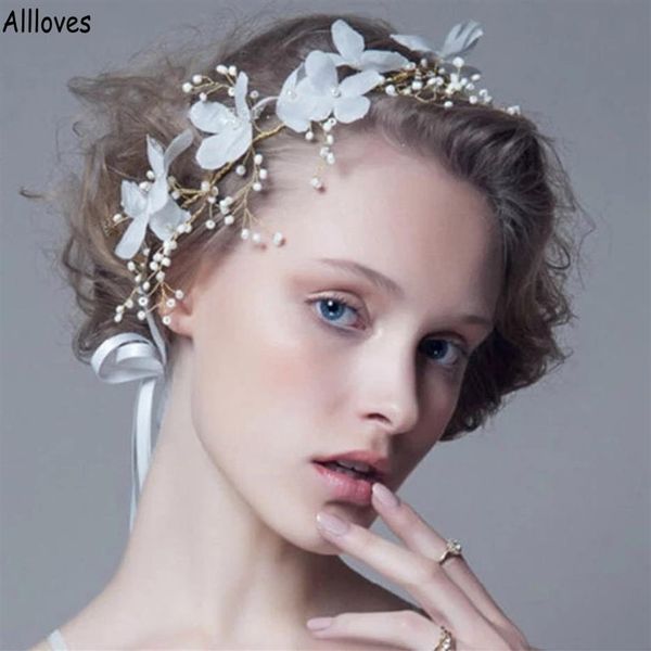 Blanc 3D Fleurs À La Main De Mariée Coiffe Coiffe Boho Couronnes Florales Bandeaux Femmes Diadèmes Perles Bandeau De Mariage De Mariée Hai263y