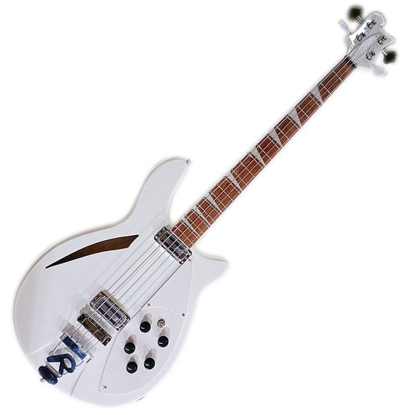 Blanc 4 cordes Guitare de basse électrique semi-creuse avec touche de palissandre, pickguard blanc, personnalisable
