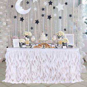 Blanc 6 et 9 pieds Curly Willow Table Jupe Dentelle Tulle Ronde Ou Rectangulaire Pour La Fête De Mariage D'anniversaire