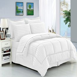 Juego de edredón con sábanas Bed In a Bag de 8 piezas, color blanco, tamaño Queen