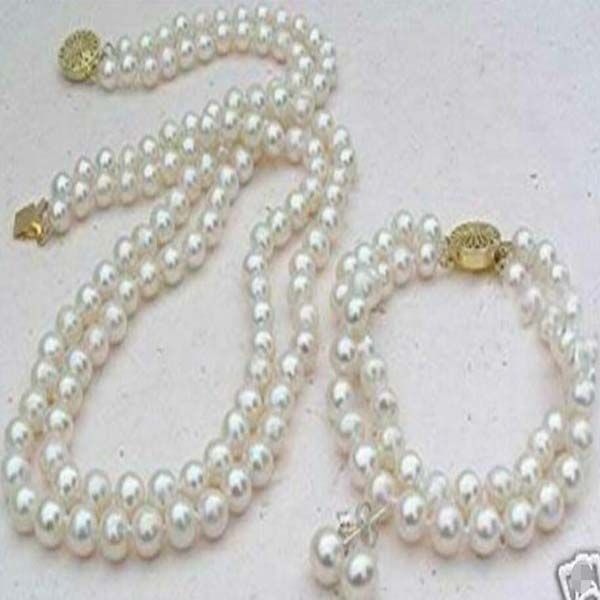Pendientes blancos de collar de perlas de cáscara de cáscara de cáscara de 8 mm Akoya juego AAA