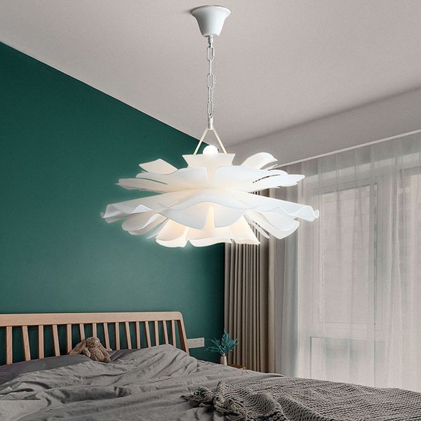 Lámparas colgantes LED acrílicas blancas para dormitorio, Bombilla E27, colgante para sala de estar, restaurante, cadena dorada, accesorios de iluminación con flores