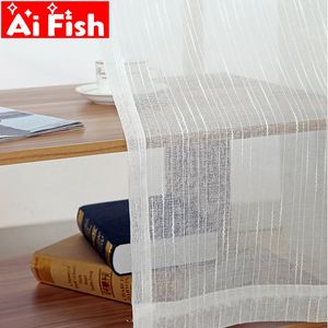 Écrans de fenêtres à rayures en lin blanc, panneaux transparents, rideaux pour salon, chambre à coucher moderne, balcon personnalisé wp039-30 240117