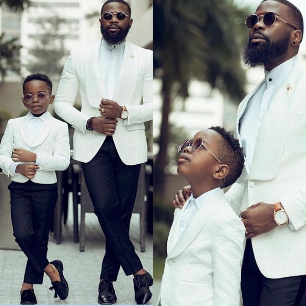 Costumes de soirée pour père garçon, blanc et noir, Tuxedos de dîner, châle à revers pour enfants, pour fête de mariage, costume de soirée, anniversaire, 2 pièces