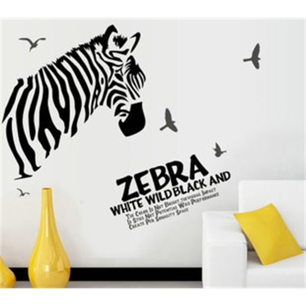 Sticker mural zèbre de couleur blanc et noir pour salon et canapé peut être retiré bricolage vinyle décoration de la maison stickers muraux 210420