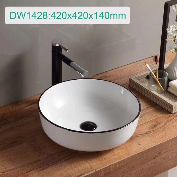 Lavabo de lavabo blanc et noir pour lavabos en céramique Verre en verre Vérif