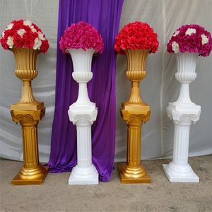 Décoration de mariage à thème blanc et or colonne romaine piliers en plastique route citée avec vase pour accessoires de guide de zone d'accueil de fête