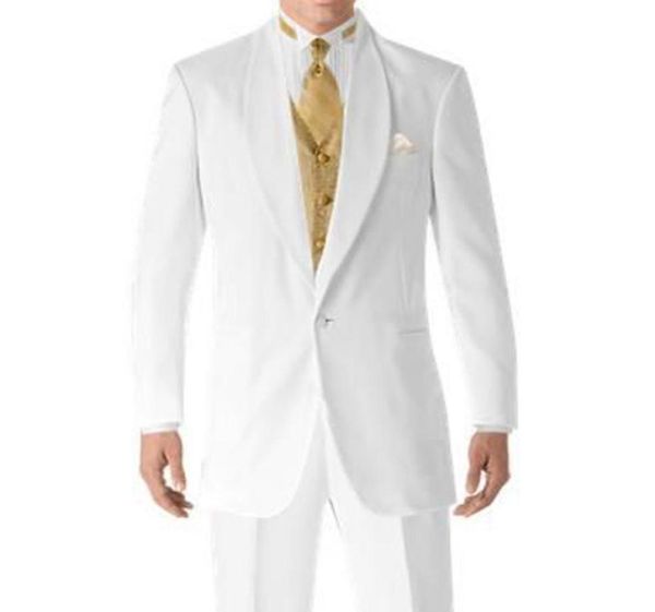 Tuxedos de mariage blancs et or pour le marié Hommes costumes Revers de châle 3 pièces Pantalon de veste sur mesure