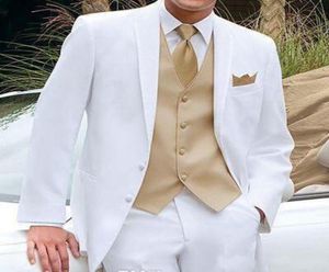 Tuxedos de mariage blanc et or pour hommes, Blazer 3 pièces à revers cranté, personnalisé, veste et pantalon, Vest9032613, 2019