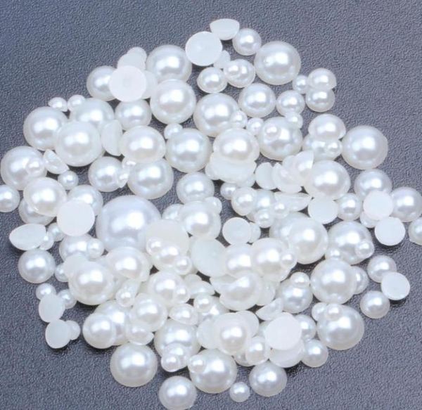 Blanc et ivoire 1000pcs 16 mm demi-rond à plat perles perles de perles collent sur des joyaux en résine pour robes de vêtements accessoires de bijoux bricolage1127781