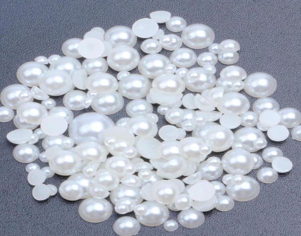 Blanc et ivoire 1000pcs 16 mm demi-rond à plats perles perles de perles collent sur des joyaux en résine pour robes de vêtements accessoires de bijoux diy8202227