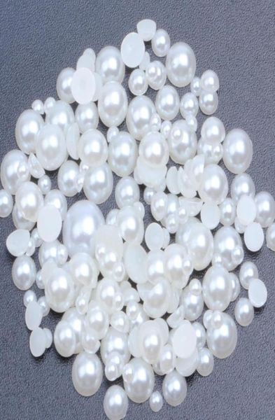 Blanco y marfil 1000 Uds 16mm perlas semicirculares planas pegamento en gemas de resina para ropa vestidos accesorios de joyería DIY 7950411